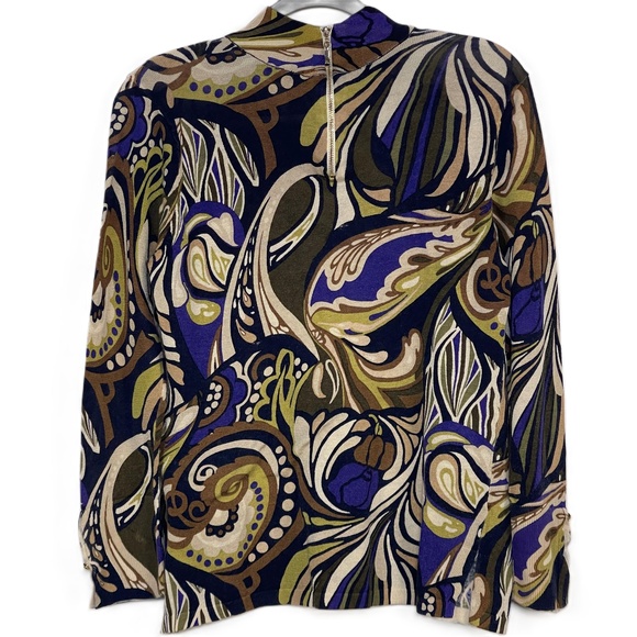 Chico's Tops - Chico's Multi Print 1/4 Zip Blouse Psychedelic Gold Buttons